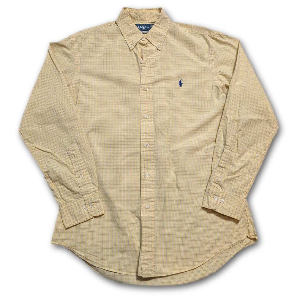 Ralph Lauren Custom Fit Mens 15.5/32-33 Button-Down Shirt Yellow Pony Woven